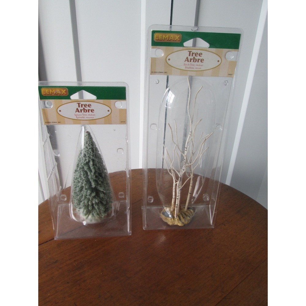 2‎ Vintage Lemax Tree Arbre Spruce and Birch Tree Medium 2002 2003 in Packaging
